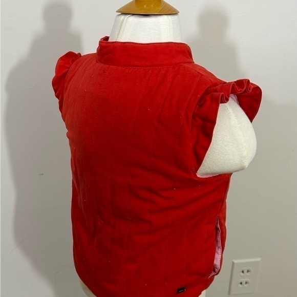 Tea sz 3  Girl toddler sz vest in a red cotton with pink lining   Ruffle sleeve - Picture 4 of 12